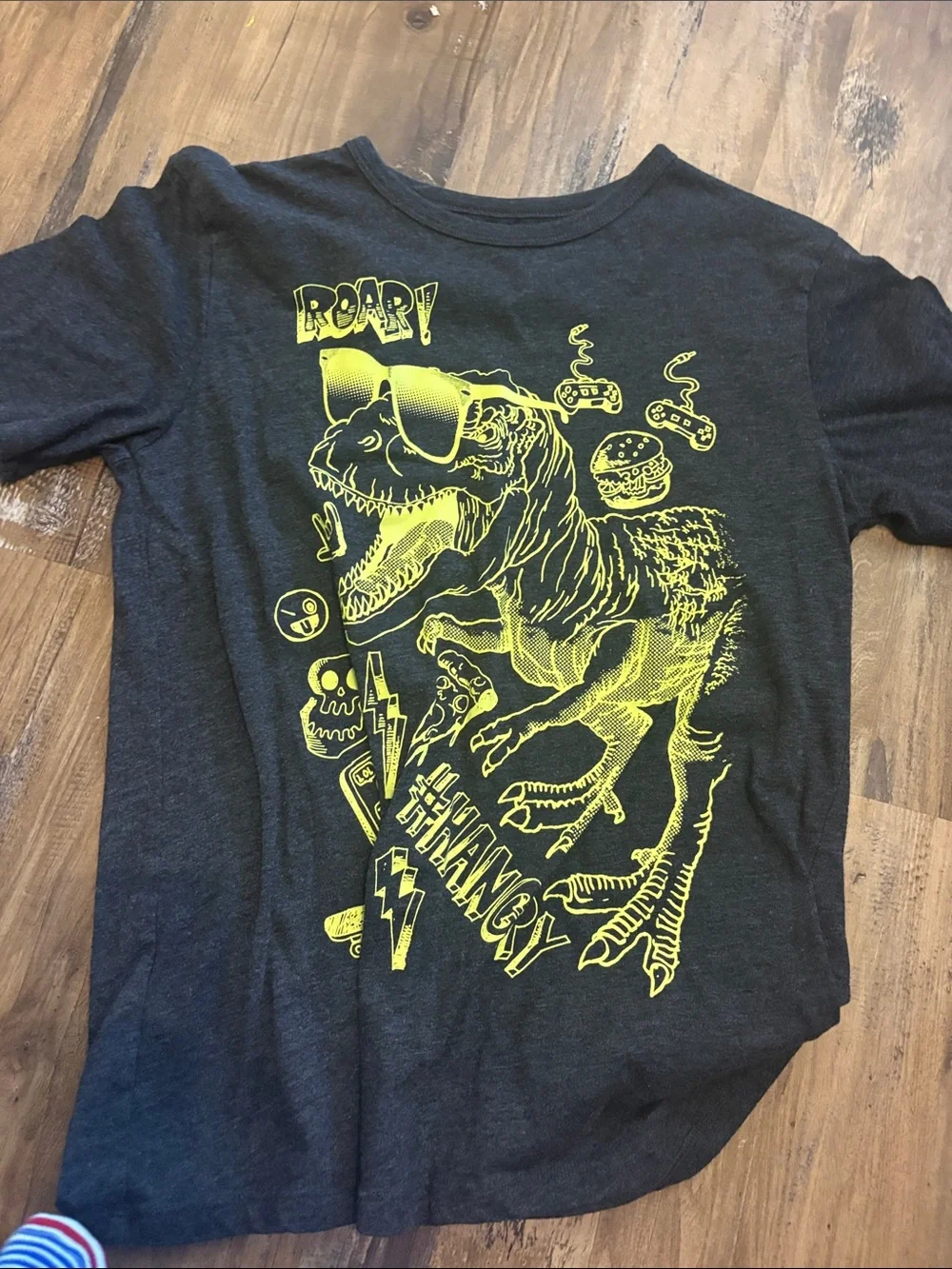 The Children's Place Black Tee with Neon Yellow Dino Graphic